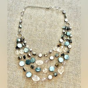 18” layered stone necklace silver tone